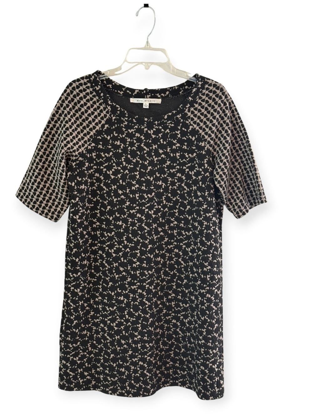 Max Studio Women Black Leopard  Print Sweater Dress Textured Large